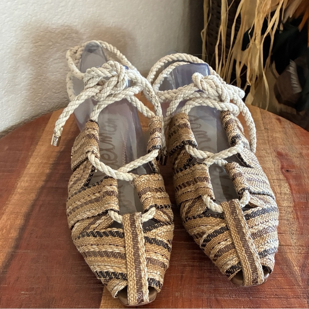 SAM EDELMAN Stylish woven jute flats, tan/brown, rope ankle ties. 7.5 - Picture 4 of 15